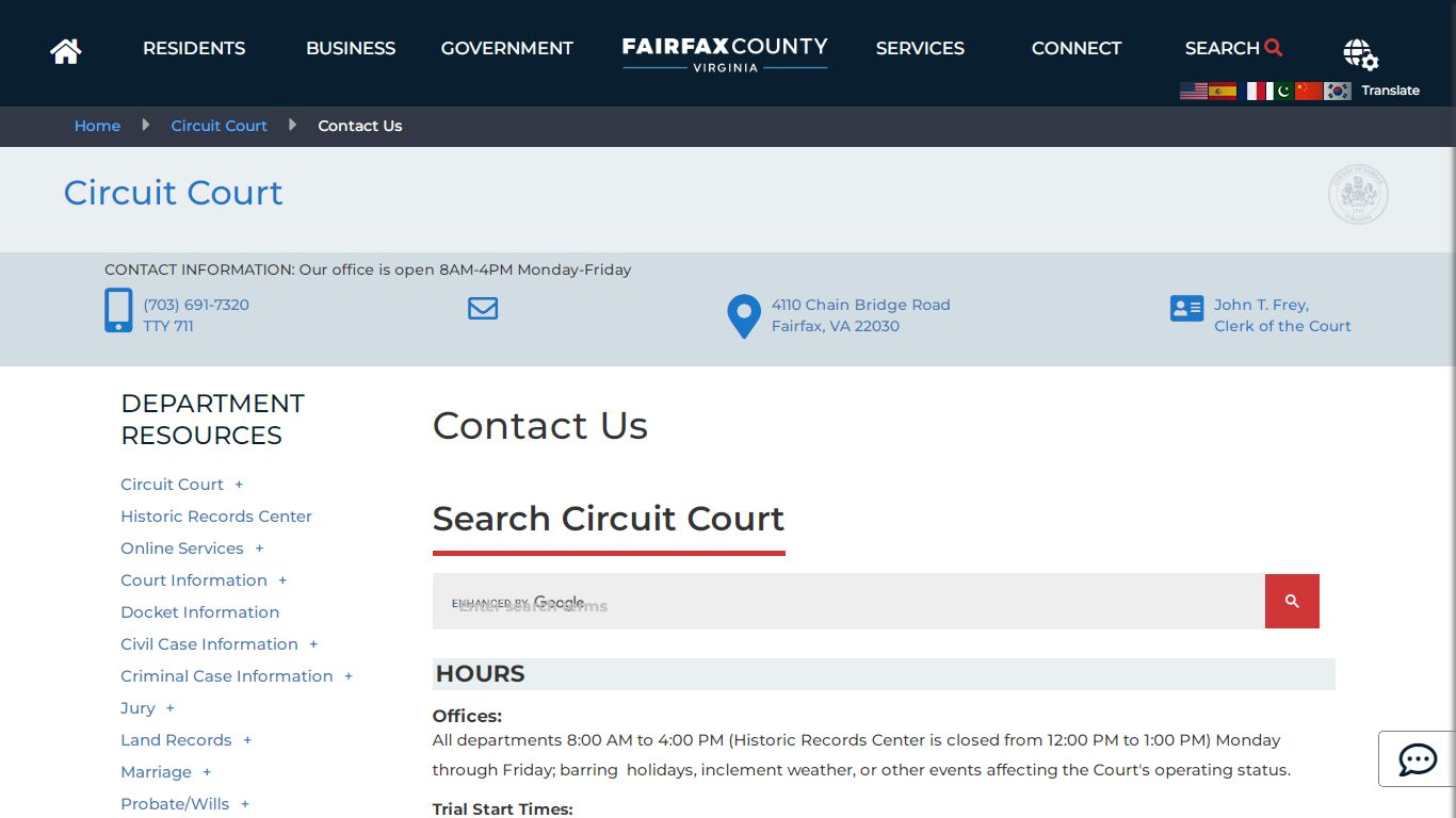 Contact Us | Circuit Court - Fairfax County, Virginia